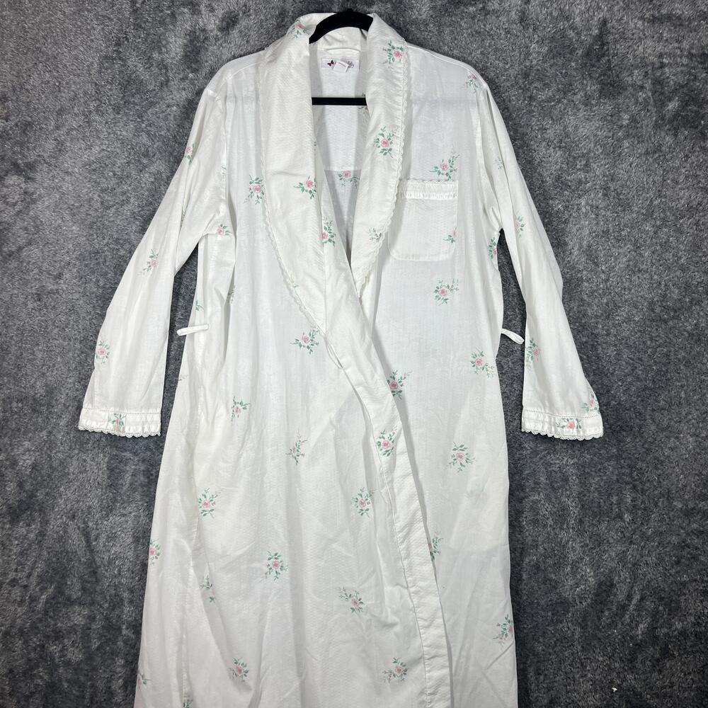 Go Softly Robe Womens M White Floral Kimono Belted Tie Collared Sleepwear